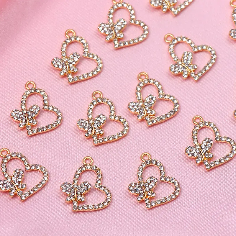 

10 шт. блестящие Подвески Стразы в форме сердца из цинкового сплава золотой цвет подвеска-бабочка Шарм для изготовления ювелирных изделий Аксессуары «сделай сам» Серьги