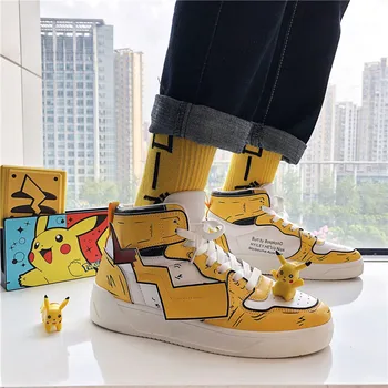 

Men's Pikachu Shoes Sneakers Autumn Winter PU Leather Classic High Top Men Vulcanized Shoes Casual Men's Boots Male
