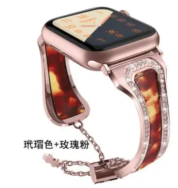 Металлическая полимерная цепь из нержавеющей стали ремешок для Apple Watch Band 38 мм/42 мм/44 мм/40 мм Металл с алмазным ремешком для iwatch серии 432 - Цвет ремешка: Ярко-розовый