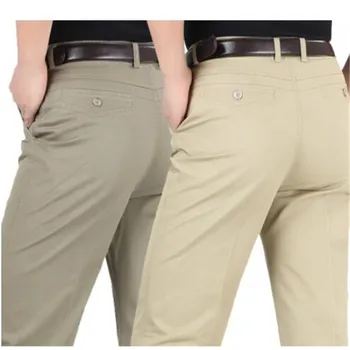 

Summer style thin men's casual pants high waist cotton men loose straight long suits pants middle-aged Business leisure trousers