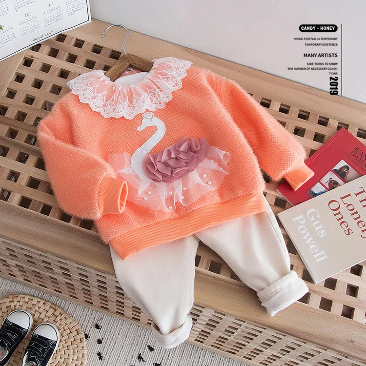 

2019 Korean-style High-End Girls Lace Collar Mink Cashmere Base Western Style Coat Childrenswear New Products Base Sweater