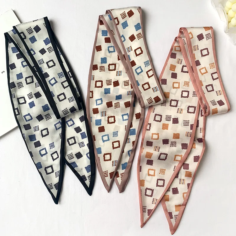 

2020 new longer silk scarf women fashion square print Double-decker neckerchief lady gift hair band handbag binding winter scarf