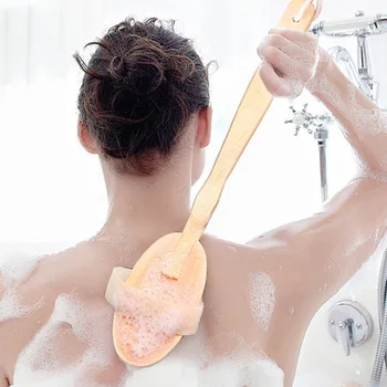 

Wooden Long Handle Bath Brush Soft Fur Body Brush Bathoom Cleaning Sponges Detachable Scrubbers Home Use Creative Shower Tools