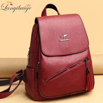

Multifunction Women Backpack Female Soft Leather Casual Black Shoulder Bag High Quality School Bags for Girls Backpack Sac