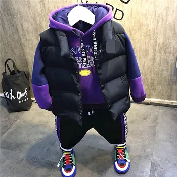 

3PCS Baby Boys Sports Suit Boy Outfit Clothes Set Children Sweatshirts Winter Kids Boys Girls Denim Jackets Hooded & Trousers
