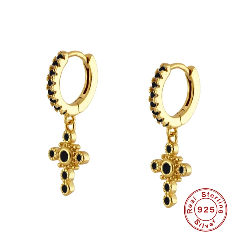 

Aide 925 Sterling Silver Jewelry Woman Earrings Hoops For Valentine's Day Engagement Bling CZ Pendientes Cruz Earrings Brincos