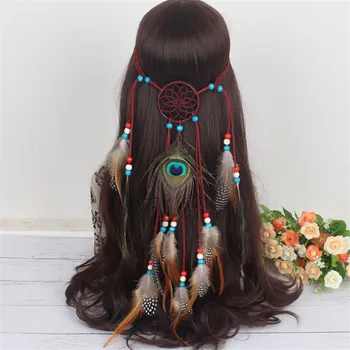 

Bohemian Hippie Headband Dream Catcher Feather Headdress Fashion Indian Peacock Feather Headbands Hair Accessories