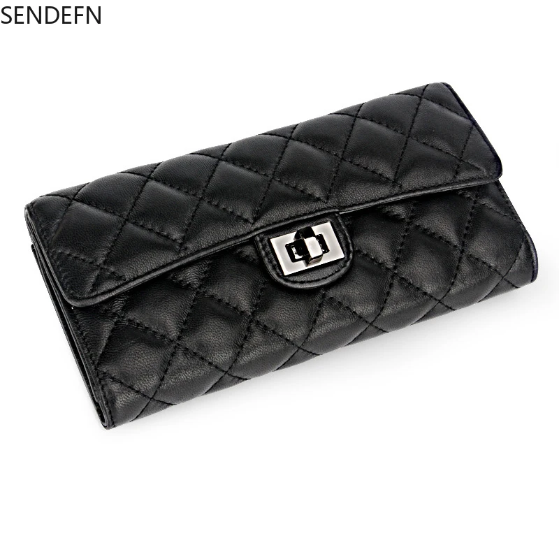 

SENDFEN New Arrival Women's or Men's Diamond Lattice Sheepskin Long Wallets Genuine Leather Day Clutch Wallets Purses