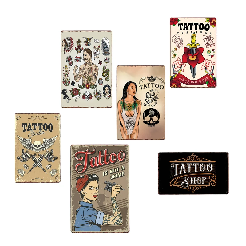 

Tattoo Shop Decorative Iron Poster Vintage Metal Tin Signs Studio Wall Decoration Plaque Art Painting Home Decor 20x30cm