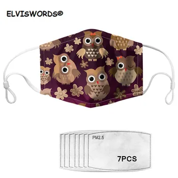 

ELVISWORDS Mouth Mask with 7pcs Filter Cute Owl Brand Design Women/Men/Kids Mask Reusable Dustproof Mouth Cover Face Mask 2020