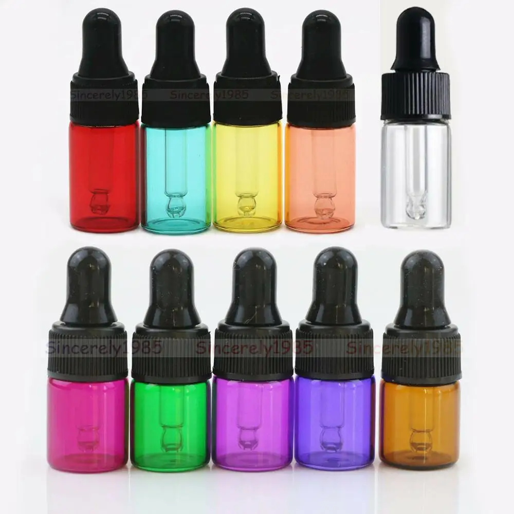 리필 가능한 휴대용 에센셜 오일 샘플 유리병, 향수 피펫 병, 유리 스포이드 병, 10 색, 10X 1ml, 2ml, 3ml, 5ml 믹스