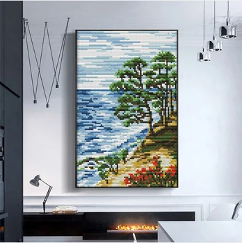 

Riverside scenery cross-stitch kit big tree by the river 14ct 11ct needlework set printed cloth embroidery DIY home decoration