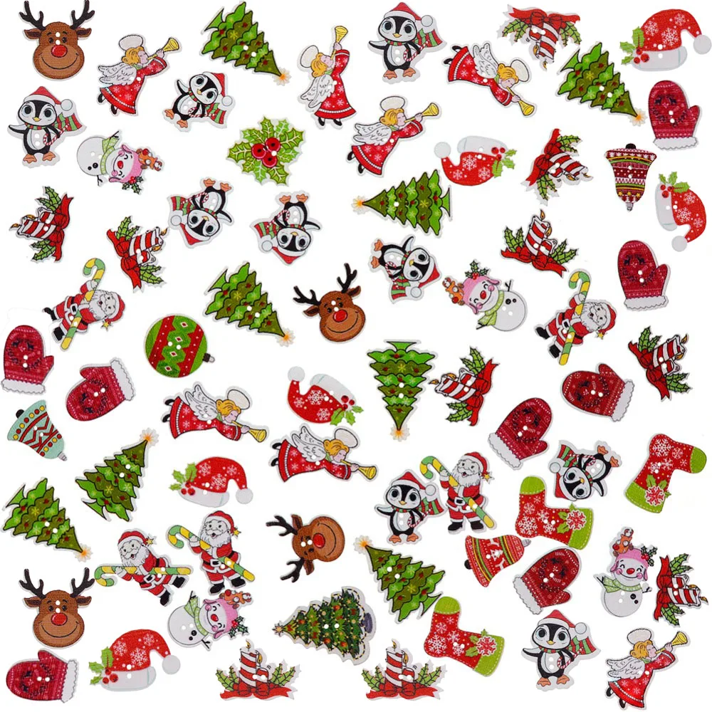 

50Pcs Christmas Buttons Scrapbooking Sewing Button Children Clothes Wooden Buttons Santa Claus Charms 2 Holes Xmas Ornanment