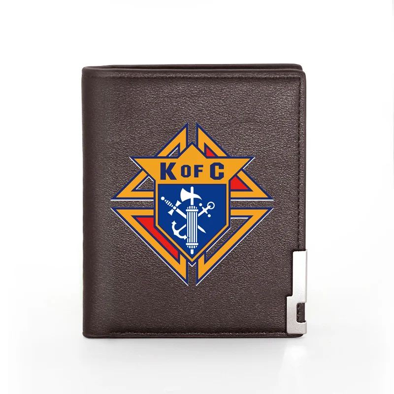 

High Quality Unique Knights of Columbus Symbol Printing Pu Leather wallet Men Bifold Credit Card Holder Short Purse Male