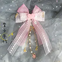 Обруч на волосы головной убор Лолита кружево милое платье с большим бантом аксессуары светло-розовый боковой зажим Сакура милые украшения для волос