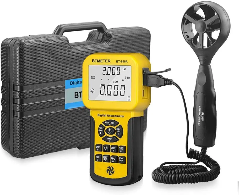 

BTMETER BT-846A Pro HVAC Anemometer Measures Wind Flow Wind Speed Wind Temperature CFM Air Flow Velocity Meter with Battery