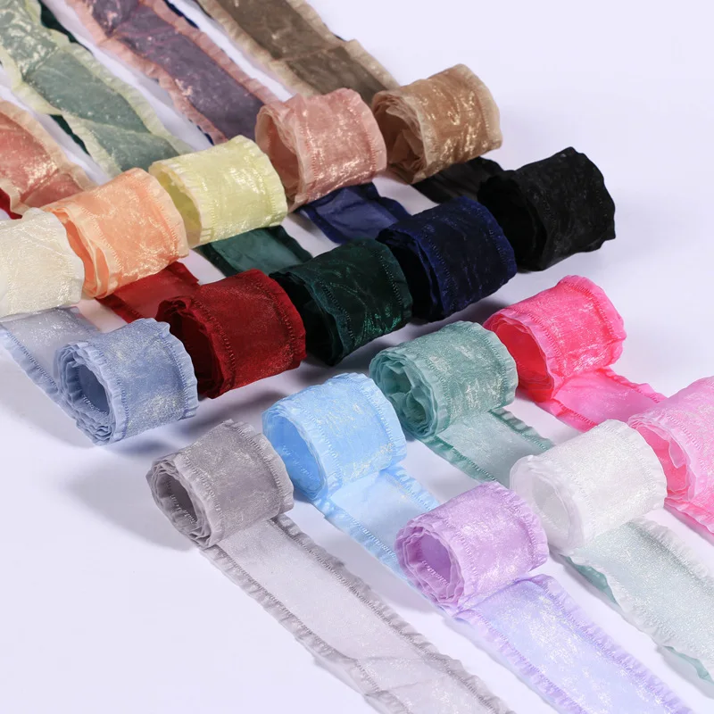 Snow yarn with bowknot diy ribbon hair clothing supplementary material double ruffle falbala snow cotton tape