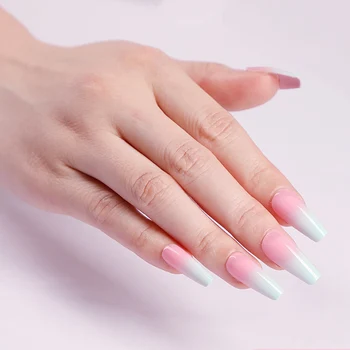

24pcs Pink Green Color Gradient Long coffin Style Ballet Fake Nails press on Fresh Girl Daily wearable full cover fake nail tips