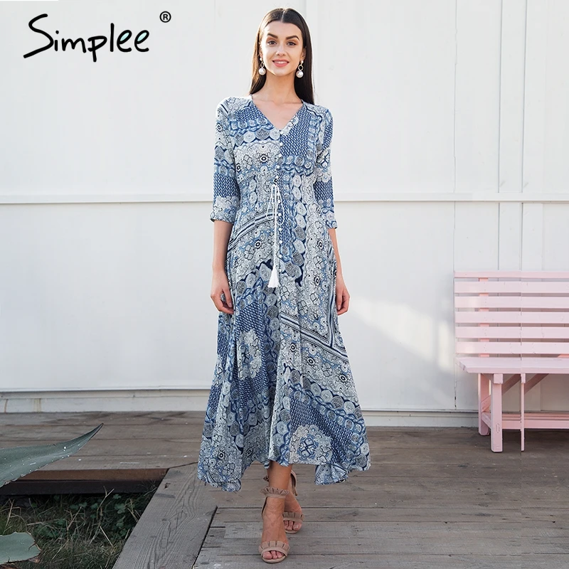 Simplee Boho шикарное летнее платье макси женское эластичное повседневное пляжное
