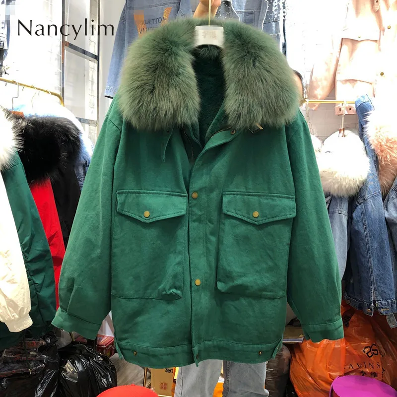 

Real Fox Fur Jacket Winter Cotton Coat Women New Detachable Plus Thick Warm Parka Pie Overcoat Windproof Windbreaker Femme Coat
