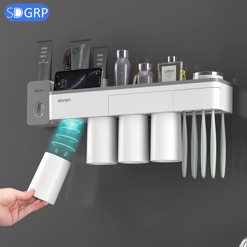 

bathroom accessories Tooth brush holder set toothpaste storage organizer toothbrush Rack Wall Mount magnetic adsorption With cup