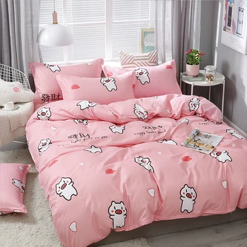 

pink cute rabbit bedding set kawaii korea style bed linen duvet cover pillowcase bed sheet sets for kids adult queen king size