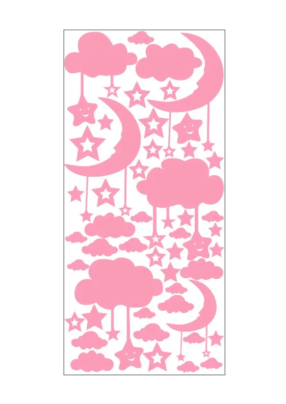 Soft Pink Мультфильм полые Звезды Луна облака настенные наклейки для детей детские комнаты художественная Фреска домашний декор DIY пилинг и палка ПВХ обои плакат - Цвет: Soft Pink