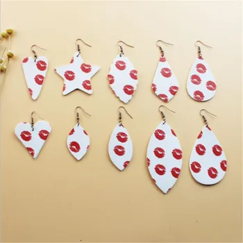 

10Pairs/lot Sexy Red Lips Faux Leather Earings Set 2020 Teardrop Heart Leaf Star Geometric Earrings For Women Statement Earing