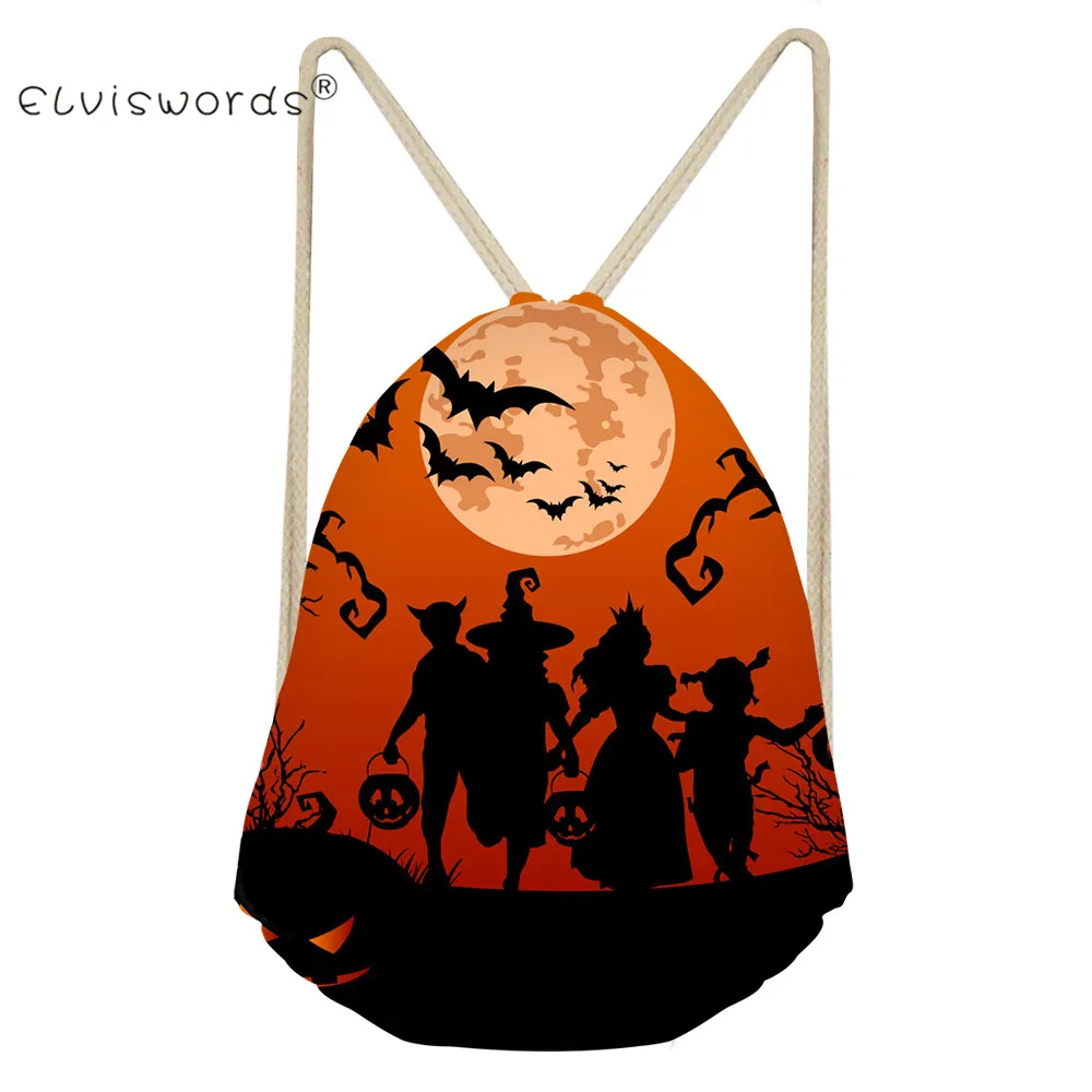 

ELVISWORDS Kids Backpacks Halloween 3D Printing Backpack Bundle Pocket Candy Gift Drawstring Bag Storage Holder Backpack bolso