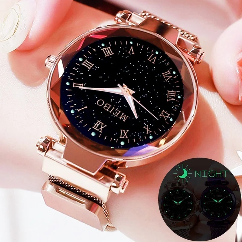 

Relogio Feminino Fashion Women Starry Sky Watches Magnetic Mesh Belt Watch Women Dress Luminous Quartz Wristwatch Zegarek Damski