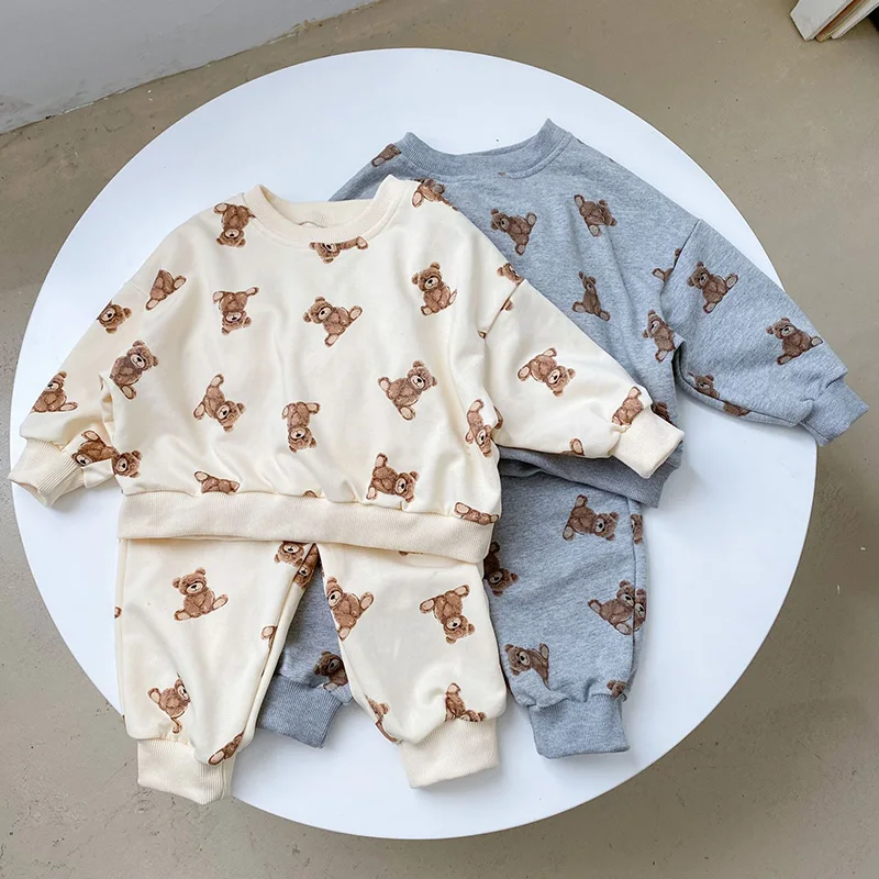Kids Bear Hoodie Sweatshirts And Pants Set