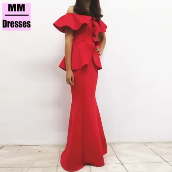 

Summer Ruffles Women Dress Evening Party High Waist Off The Shoulder Ladies Dresses Red Strapless Women Bodycon Dress Vestidos