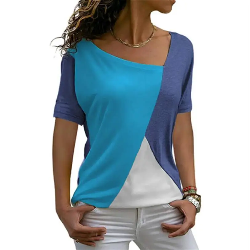 New Coming Thin Summer Casual Women T-shirts Short Sleeve Fashion Patchwork Slim Irregular Women Clothes Long Summer Shirt Tops