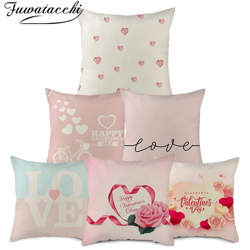 

Fuwatacchi Love Linen Cushion Cover Rose Flower Pillow Cover for Home Chair Sofa Decorative Pillows Oil Painting Flowers Pillows