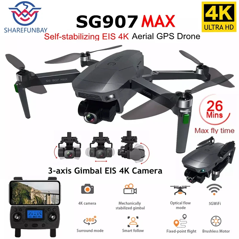 2022 Новый SG907 MAX GPS Профессиональный Дрон с 5G WiFi EIS 4K камера трехосевой карданный