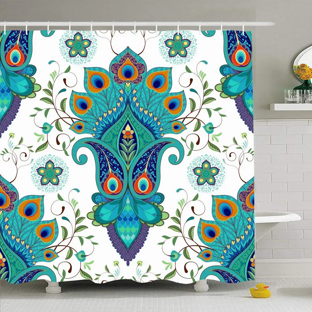 

Shower Curtain Set with Hooks 60x72 Wrapping Line Paper Oriental Flower Pattern Decor Design Paisley Abstract Classic Curl