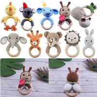 DIY Crochet Cartoon Lion Bunny Rattle Baby Wooden Ring Teether With Bell Newborn Teething Nursing Toy Montessori Children Toys 1