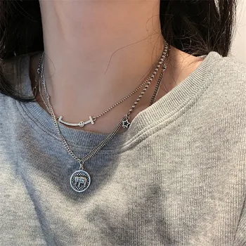

925 Sterling Silver Pendant Star Necklace Women Hip Hop Elephant Clavicle Chain Simple Retro Fashion Sweater Chain Jewelry Gift