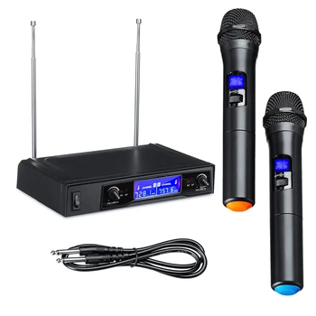 

Karaoke Microphones UHF Professional 2 CH Cordless Dual Handheld Microphone Digital LCD Display Mic System Set for Party Wedding
