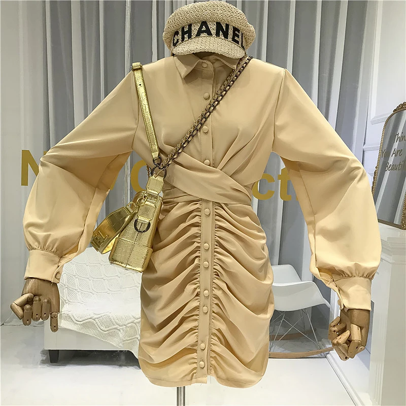 

Vestidos De Fiesta Designer Women Dresses 2019 High Quality Above Knee, Mini Turn-down Collar Sashes Vintage Long Sleeve Dress