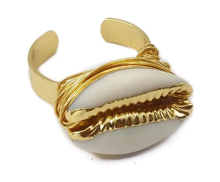 gold WT-R339 WKT Новое поступление проволочное обернутое кольцо Cowrie Золотой Гальванизированный Кольцо женское ювелирное модное кольцо - Цвет основного камня: gold