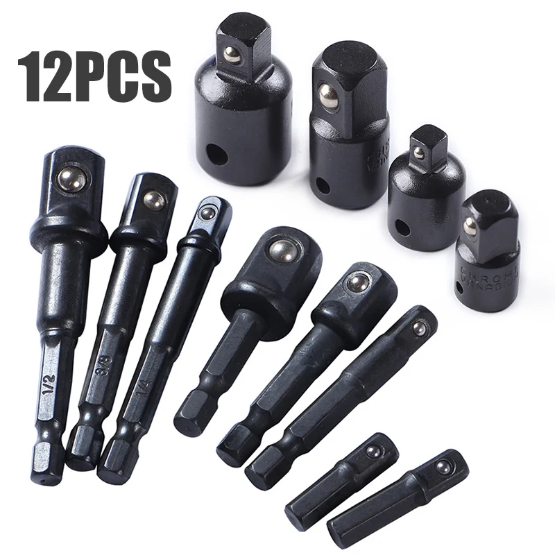 12set 3/8" 1/4" 1/2" Ratchet Wrench Socket Adapter Spanner Keys Set Drive Socket Reducer Air Impact Adapter Wrench Extensor Rod