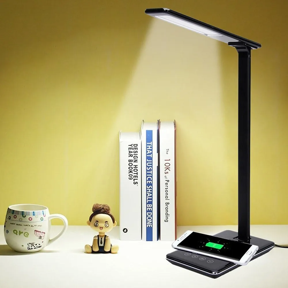 QI беспроводной зарядный светодиодный настольный светильник 48 шт. светодиодный S USB лампа для чтения Регулируемая яркость защита глаз 4 режима