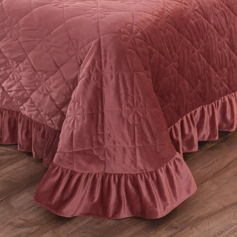 new Warming and Thickening Crystal Velvet Bedspread Fitted Sheet Pillowcases 2/3pcs Pure color Quilting Bedding