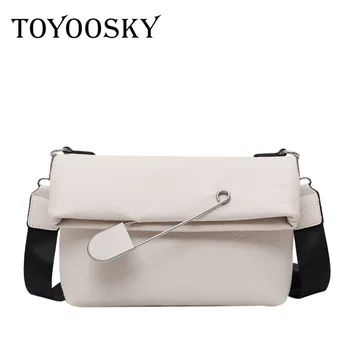 

TOYOOSKY Fold Over Women Bags Designer Crossbody Bags Pin Design Pu Leather Satchels Solid Hasp Daily Shoulder Messenger Bags