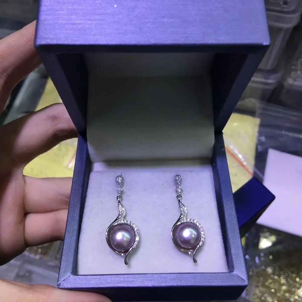 silver-purple pearl YIKALAISI, 925 пробы, серебряные ювелирные изделия, жемчужные серьги,, ювелирные изделия из натурального жемчуга, 7-8 мм, серьги-гвоздики для женщин - Цвет камня: silver-purple pearl