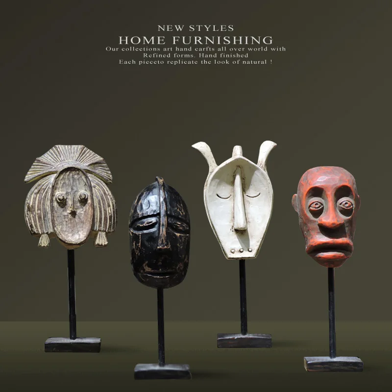 

African Primitive Tribal Mask Statue Character Sculpture Man Figurine Modern Nordic Cafe Bar Clothing Store Decoration Crafts