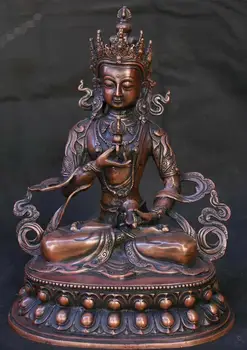 

11" Tibetan Temple Old Red Bronze Vajradhara Vajrabhairava Goddess Buddha Statue