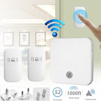 

New Wireless Doorbell Waterproof 1000ft Remote EU UK US Plug smart Door Bell 52 Chimes battery 2 button 1 receiver AC