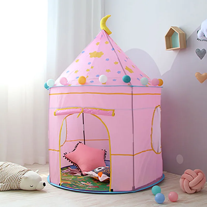 Children's Tent Foldable Tipi For Kids Baby Play House Wigwam Princess Castle Teepee Kids Hang Flag Tent Children's Room Toy